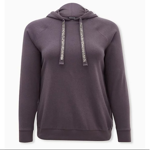 torrid Tops - DARK SLATE GREY BEDAZZLED CORD FLEECE HOODIE